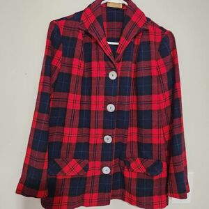 Pendleton Red & Black Plaid Button Down Blazer  Women Size Medium Vintage Style